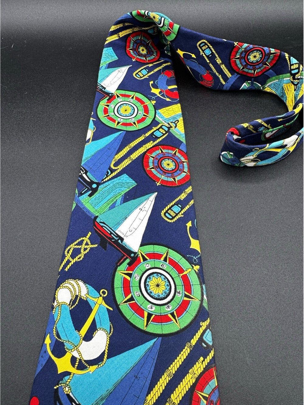 Vintage Classic Cravats Williamsburg Nautical Cotton Tie Sailing 57” x 4”